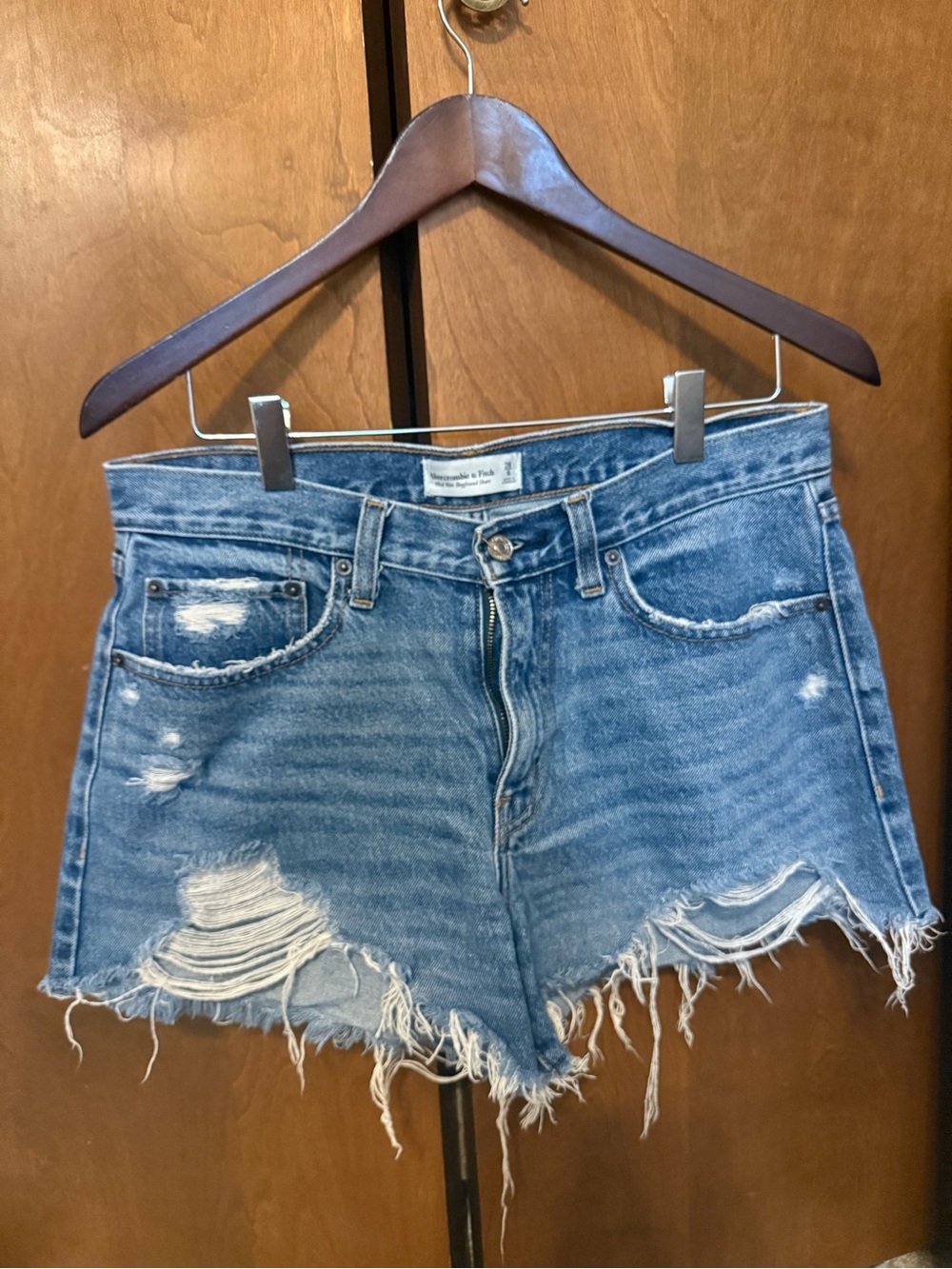 Abercrombie & Fitch Blue Distressed Frayed Hem Denim Shorts